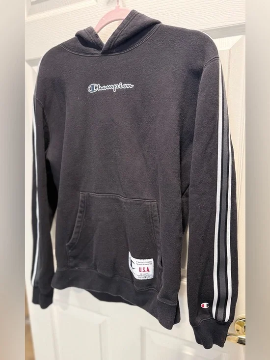 Champion Script Logo Hoodie Men’s Large Black Streetwear Essential Y2K - Picture 4 of 11